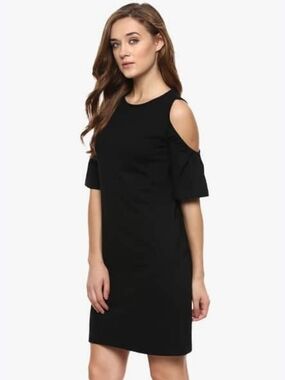 Papaya Black Cold-Shoulder Midi Dress